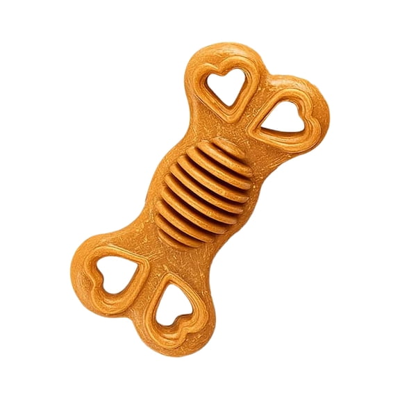 Heart Hollow Bone TPE Dog Chew Toy Ribbed Textured Teeth Grinding Interactive Tug Toy Durable Bite Resistant For Puppies Small Medium Dogs Daily Teething Play(Brown-9.5x4.8x3.2)