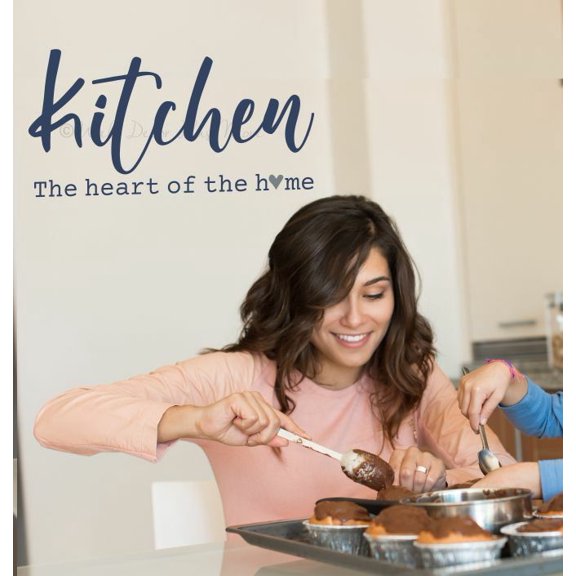 Heart of the Home Kitchen Wall Stickers - Quote Decals for Walls - Adhesive Wall Lettering - Matte Vinyl Wall Decal Sayings for Wall Décor 23x12- Inch Deep Blue/ Storm Gray