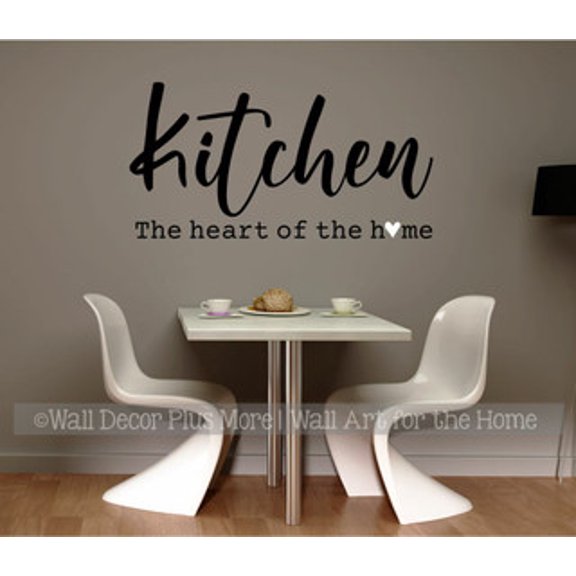 Heart of the Home Kitchen Wall Stickers - Quote Decals for Walls - Adhesive Wall Lettering - Matte Vinyl Wall Decal Sayings for Wall Décor 37x20- Inch Black/ White