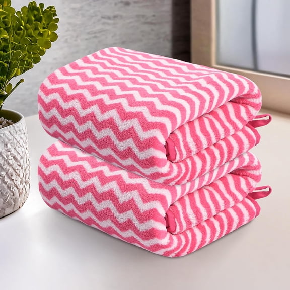 Heart Home Microfiber Soft Face Towels 500 Gsm | Quick Dry & Absorbent Hanging Hand Towels Zig Zag - Pink (Pack Of 2)