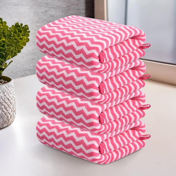 Heart Home Microfiber Soft Face Towels 900 Gsm | Quick Dry & Absorbent Hanging Hand Towels Zig Zag - Pink (Pack Of 4)