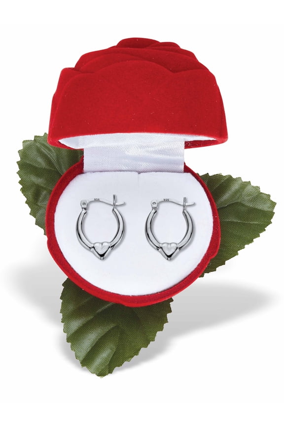 Heart Hoop Earrings .925 Sterling Sterling Silver 3/4" Diameter