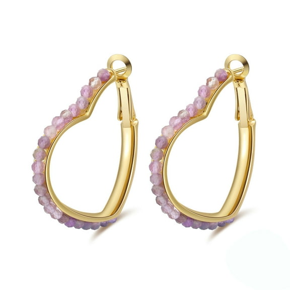 Heart Hoop Earrings for Women Purple Amethyst Gold Plated Sterling Silver Ginger Lyne Collection