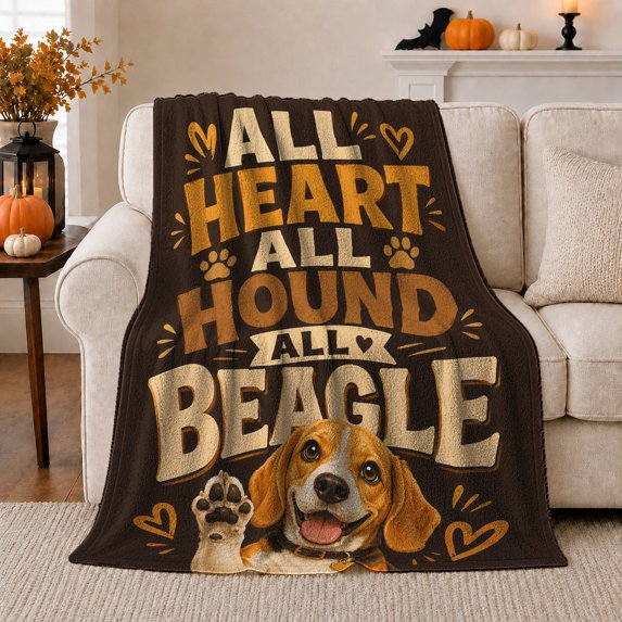All Heart All Hound All Beagle Quote, Cheerful Rustic Style for Beagle Lovers, Paw Print Dog Face Scene, Cozy Flannel Blanket for Living Room and Bedroom, Pet Adoption Gift and Dog Home Decor