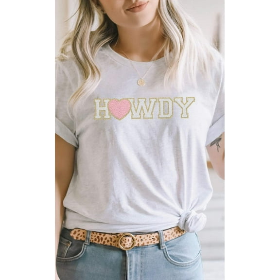 Heart Howdy Faux Chenille Letters Valentine's Tee T-Shirt