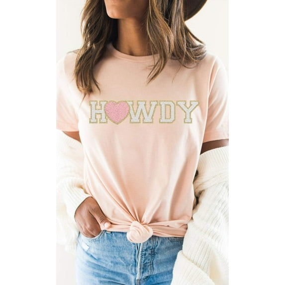 Heart Howdy Print Chenille Letter PLUS Graphic Tee T-Shirt