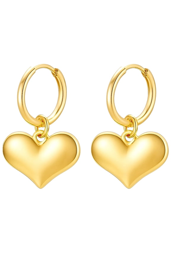 Heart Huggie Hoop Dangle Earrings for Women 14kt Gold-Plated Stainless Steel by Ginger Lyne