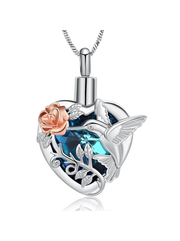 Heart Hummingbird Cremation Jewelry for Ashes Urn Necklace Lockets for Human Ashes Pet Ashes Ash Holder