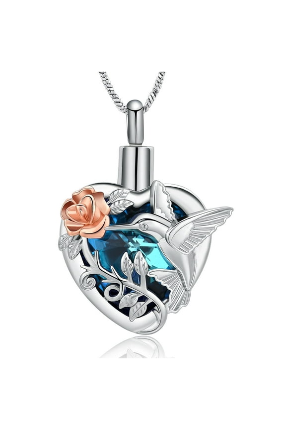Heart Hummingbird Cremation Jewelry for Ashes Urn Necklace Lockets for Human Ashes Pet Ashes Ash Holder