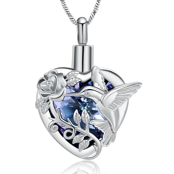 Heart Hummingbird Cremation Jewelry for Ashes Urn Necklace Lockets for Human Ashes Pet Ashes Holder Necklace