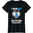 thumbnail image 1 of Heart I Wear Blue For My Son Autism Awareness Month T-Shirt Women Tops, 1 of 3