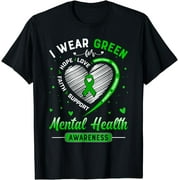 Heart I Wear Green For Mental Health Awareness Month T-Shirt