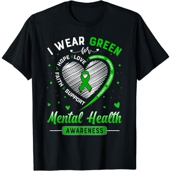 Heart I Wear Green For Mental Health Awareness Month T-Shirt