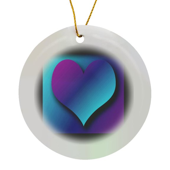 3drose, Heart in Aqua and Purple with Black Frame, Circle Porcelain Ornament