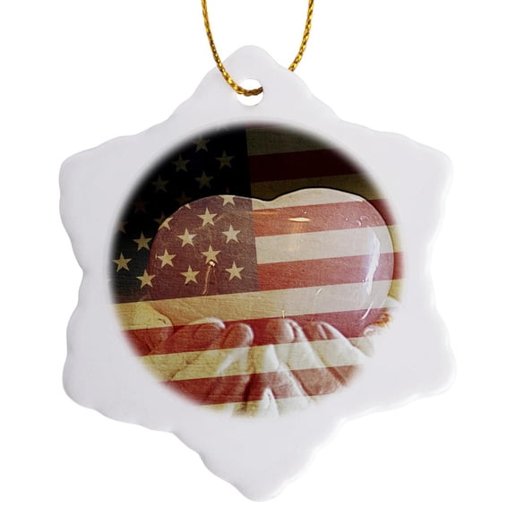 3drose, Heart in Hands America- Patriotic- Photography- Usa, 3 inch Snowflake Porcelain Ornament