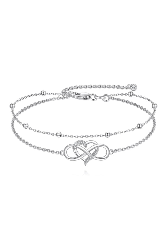 Heart Infinity Ankle Bracelet For Women S925 Sterling Silver Adjustable Foot Bracelets For Wife
