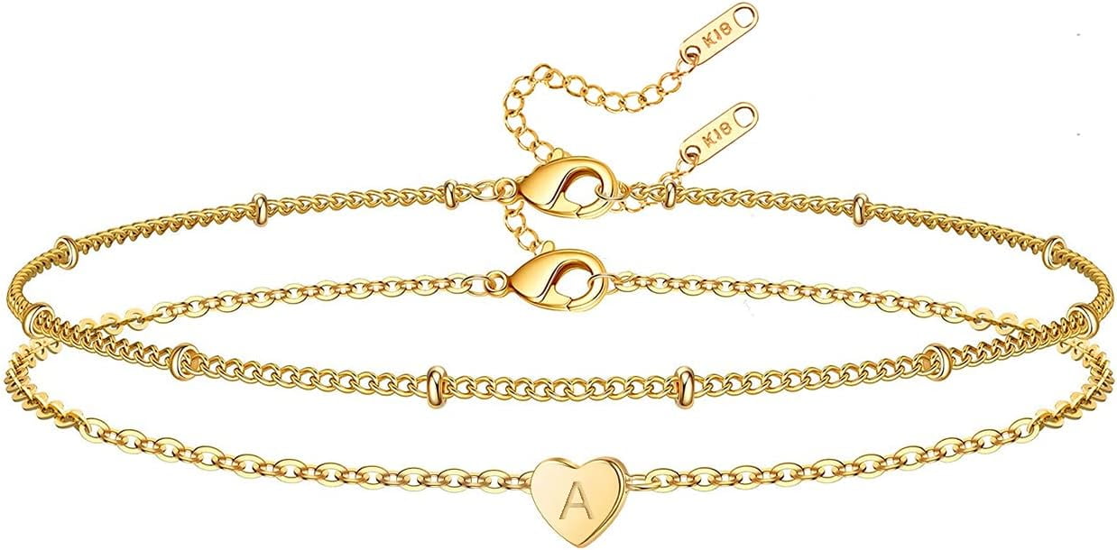 Layered Heart Initial Necklace - 18K Gold Plated Stainless Steel, Personalized Choker