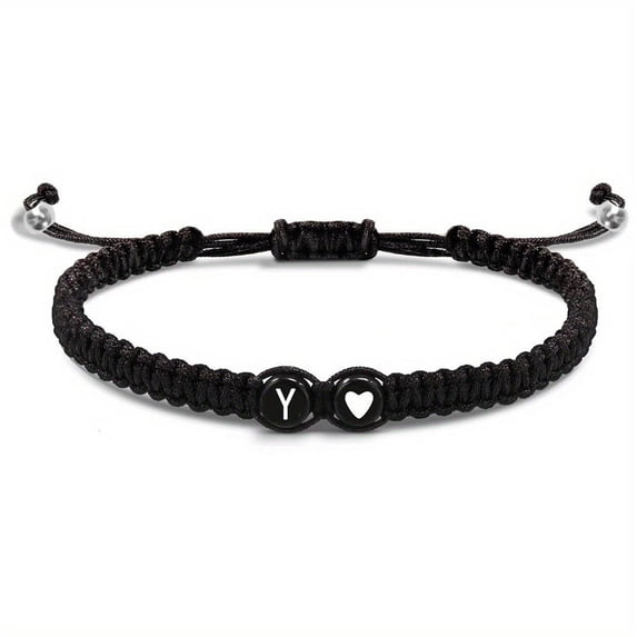 Heart Initial Bracelet for Women, Handmade Braided Rope Alphabet Link Jewelry