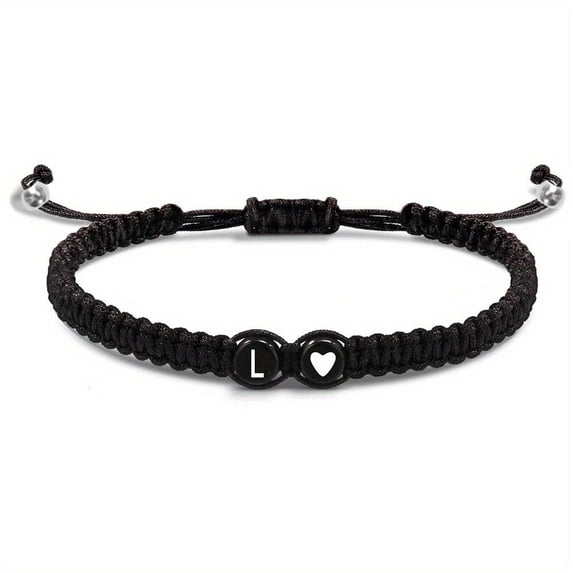 Heart Initial Bracelet for Women, Handmade Braided Rope Alphabet Link Jewelry