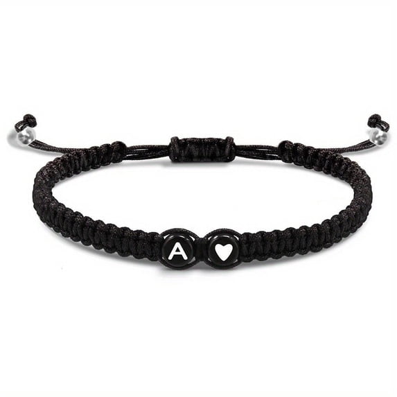 Heart Initial Bracelet for Women, Handmade Braided Rope Alphabet Link Jewelry