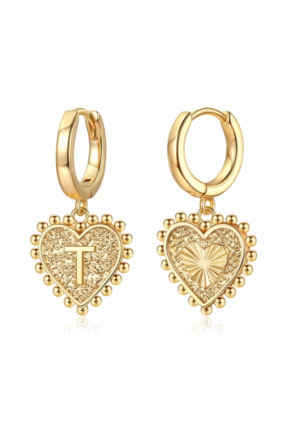 Heart Initial Earrings for Women S925 Sterling Silver Post Women Earrings