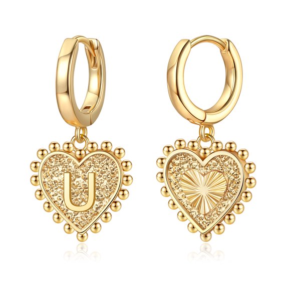 Heart Initial Earrings for Women S925 Sterling Silver Post Women Earrings