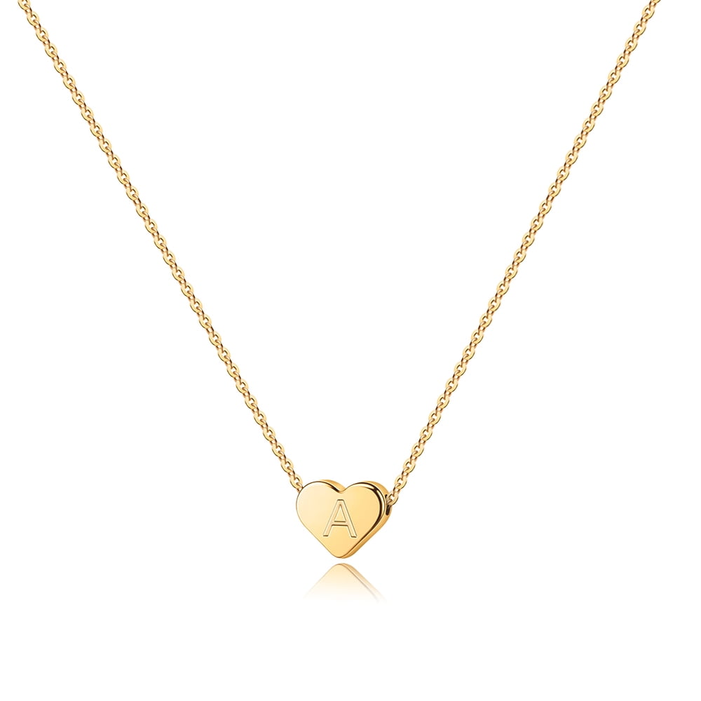 Heart Initial Necklace for Girls 14K Gold Filled Heart Initial