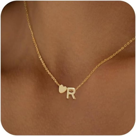 Heart Initial Necklaces for Women 14K Gold Plated Dainty Heart A-Z Letter Pendant Necklace Tiny Heart Necklaces Gifts for Womens Jewelry