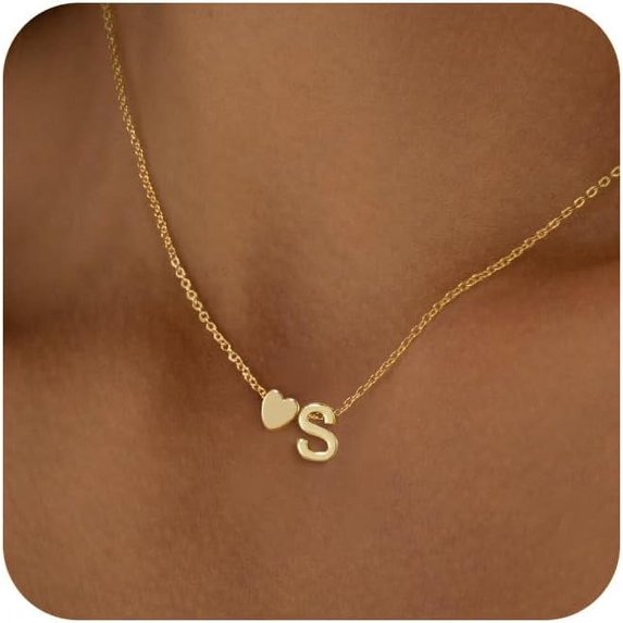 Heart Initial Necklaces for Women 14K Gold Plated Dainty Heart A-Z Letter Pendant Necklace Tiny Heart Necklaces Gifts for Womens Jewelry