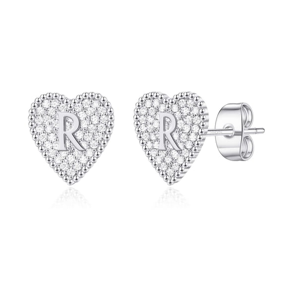 Heart Initial Stud Earrings for Women S925 Sterling Silver Post Hypoallergenic CZ Heart Women Earrings for Gold Plated Dainty Initial Earrings for Women