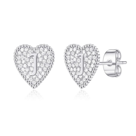 Heart Initial Stud Earrings for Women S925 Sterling Silver Post Hypoallergenic CZ Heart Women Earrings for Gold Plated Dainty Initial Earrings for Women