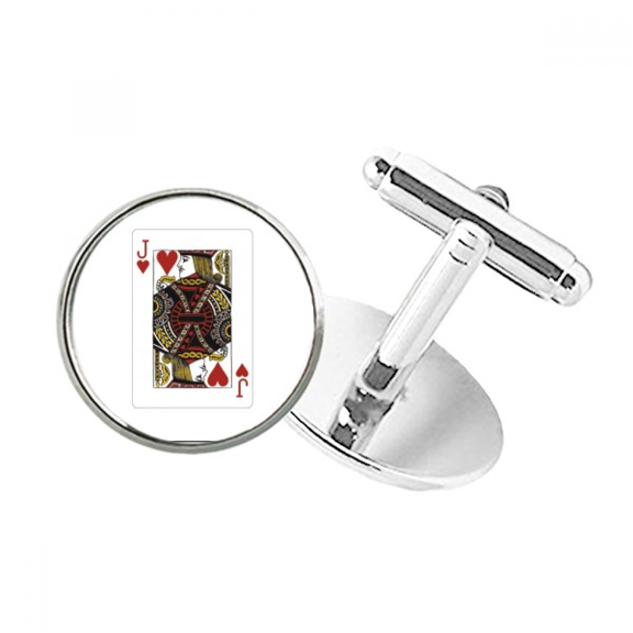 Heart J Playing Cards Pattern Round Button Cuff Clip Stud Cufflinks