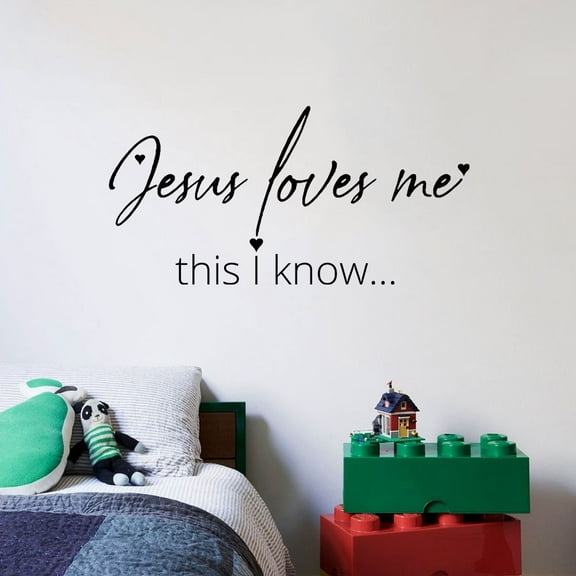Heart Jesus Loves Me This I Know Religion Quote Positive Life Inspiration Quotes Saying Wall Art Sticker Designs Vinyl Stickers For Home House Walls Rooms Windows Bedroom Decoration Size (20x40 inch)