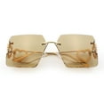 thumbnail image 1 of Heart Jewel Metal Hinge Rimless Oversized Rectangle Fashion Sunglasses Gold - Light Brown, 1 of 8