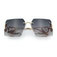 thumbnail image 1 of Heart Jewel Metal Hinge Rimless Oversized Rectangle Fashion Sunglasses Gold - Smoke, 1 of 1
