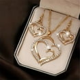 thumbnail image 1 of Heart Jewelry Set, Elegant Double Heart Necklace Earring Set, Alloy Couples Gift Matching Necklace Earrings for Anniversaries Birthdays, Gold, 1 of 7