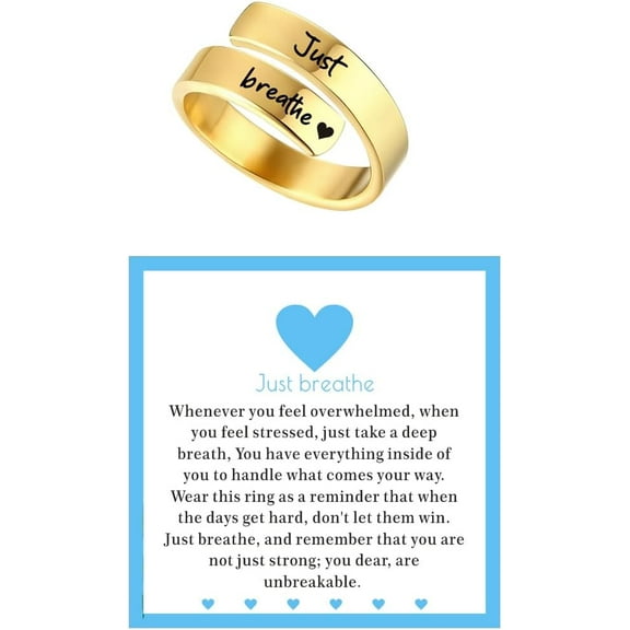 Heart Just Breathe Rings for Women，Stainless Steel Adjustable Ring，Heart Hope Engraved Encourage Ring Jewelry