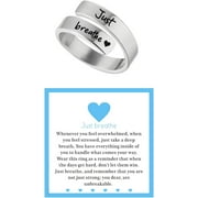 EUPHRATES Heart Just Breathe Rings for Women，Stainless Steel Adjustable Ring，Heart Hope Engraved Encourage Ring Jewelry