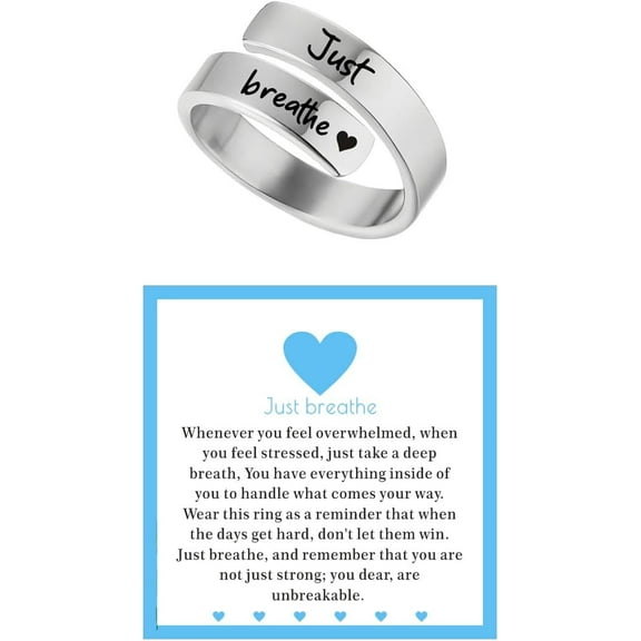 Heart Just Breathe Rings for Women，Stainless Steel Adjustable Ring，Heart Hope Engraved Encourage Ring Jewelry