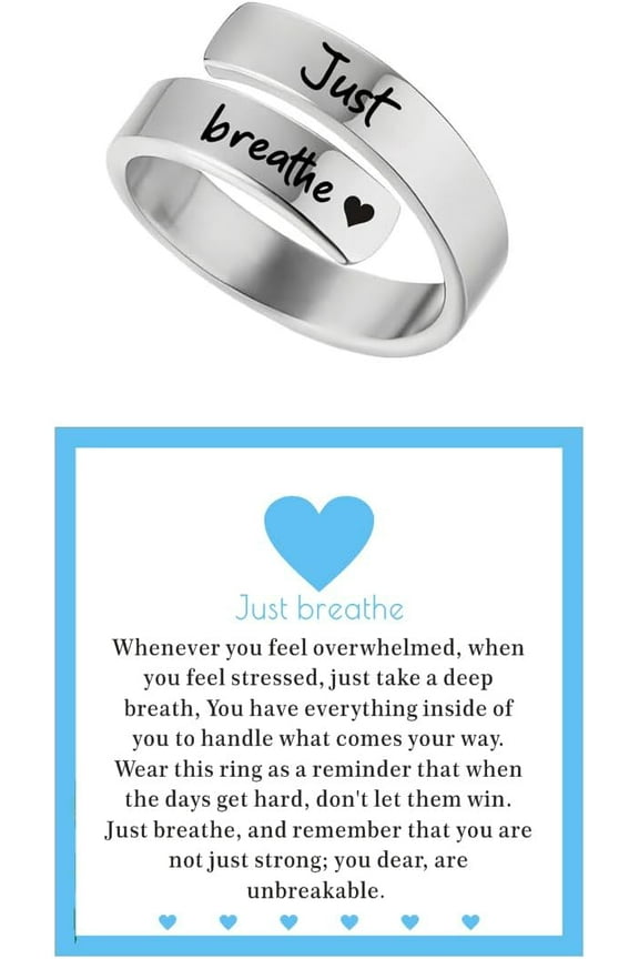 Heart Just Breathe Rings for Women,Stainless Steel Adjustable Ring,Heart Hope Engraved Encourage Ring Jewelry