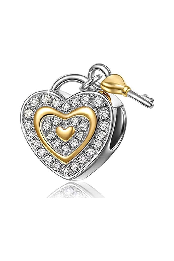 Heart Key Charm European Bead Sterling Silver CZ Ginger Lyne Collection