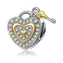 Heart Key Charm European Bead Sterling Silver CZ Ginger Lyne Collection