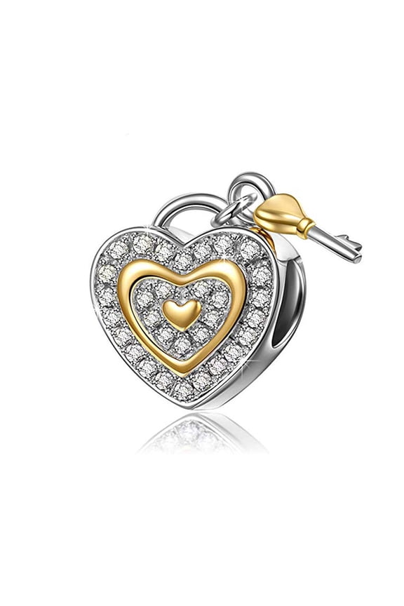 Heart Key Charm European Bead Sterling Silver CZ Ginger Lyne Collection