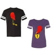 thumbnail image 1 of Heart Key Lock Unisex Couple Matching Cotton Jersey style T-Shirt Contrasting stripes on sleeves (Men Black / Women Purple) (Men XXL / Women L), 1 of 3