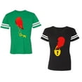 thumbnail image 1 of Heart Key Lock Unisex Couple Matching Cotton Jersey style T-Shirt Contrasting stripes on sleeves (Men Green / Women Black) (Men XXL / Women L), 1 of 3
