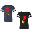 thumbnail image 1 of Heart Key Lock Unisex Couple Matching Cotton Jersey style T-Shirt Contrasting stripes on sleeves (Men Navy / Women Black) (Men XL / Women XL), 1 of 3