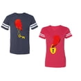 thumbnail image 1 of Heart Key Lock Unisex Couple Matching Cotton Jersey style T-Shirt Contrasting stripes on sleeves (Men Navy / Women Red) (Men XL / Women L), 1 of 3