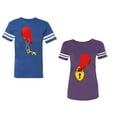 thumbnail image 1 of Heart Key Lock Unisex Couple Matching Cotton Jersey style T-Shirt Contrasting stripes on sleeves (Men Royal / Women Purple) (Men XL / Women L), 1 of 3