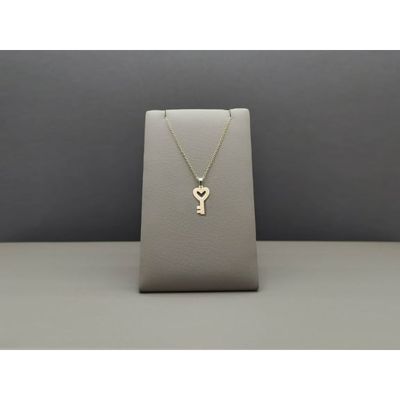 Heart Key Necklace in 9K Solid White Gold, Love Key Pendant, Romantic Gift for Her, Girlfriend Jewelry, Thin Cable Chain