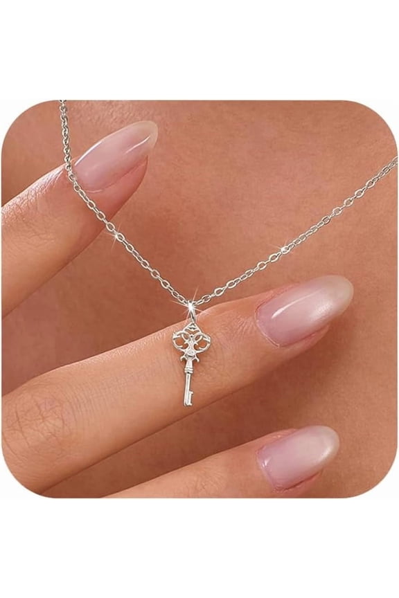 Heart Key Necklaces for Women 14K Gold Plated Love Heart Charm Pendant Necklace 925 Sterling Silver Key Chain Necklace Jewelry Christmas Gifts for Couple Girlfriend Daughter